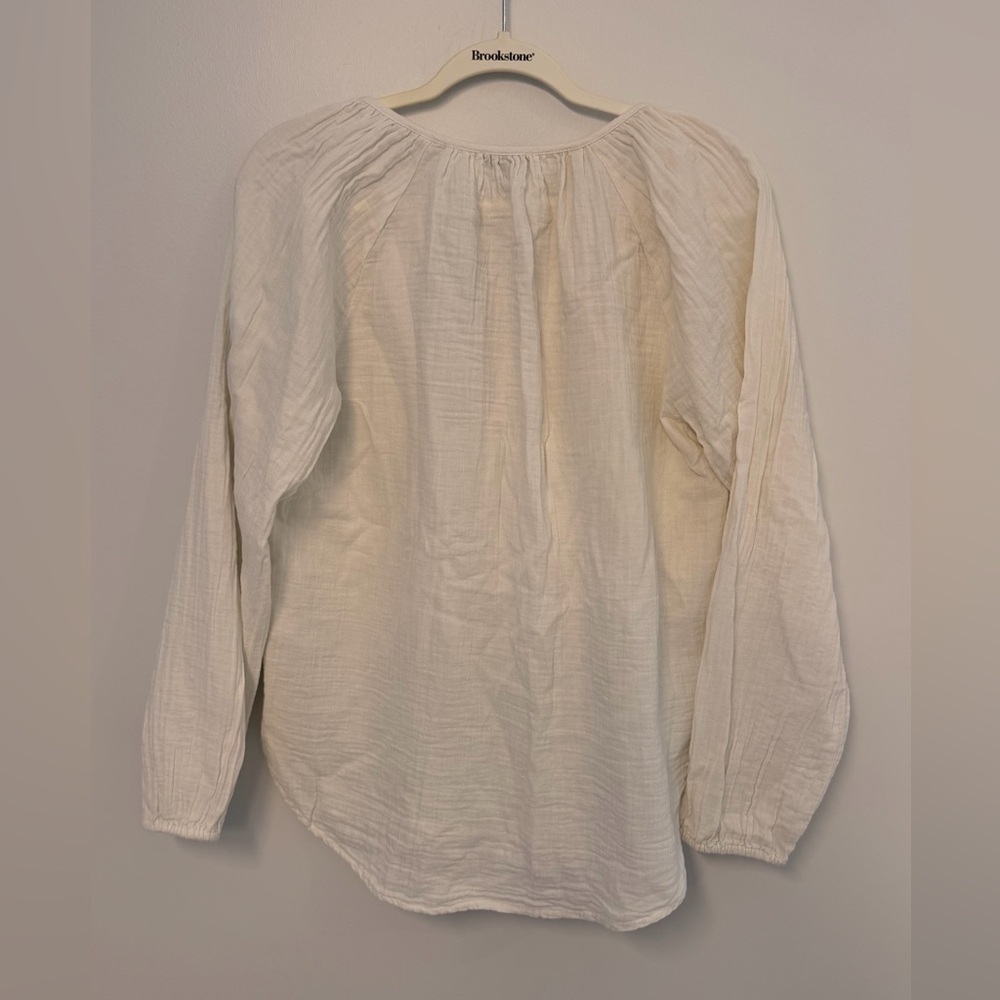 Quince 100% Organic Cotton Gauze Peasant Blouse; White; Medium - Picture 3 of 10